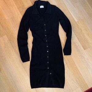 Aritzia Black Long-Sleeve Button-Up Knit Dress